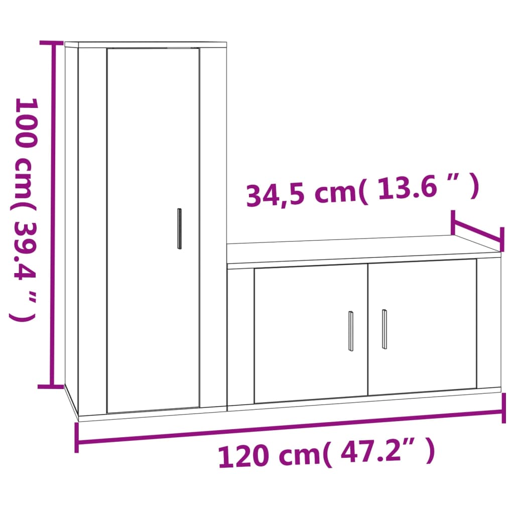 2 Piece TV Cabinet Set High Gloss White Engineered Wood