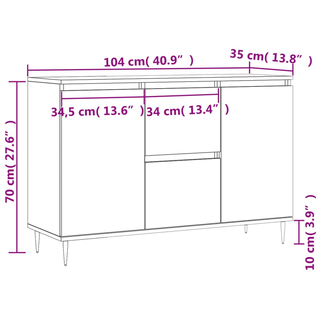 Sideboard Black 104x35x70 cm Engineered Wood