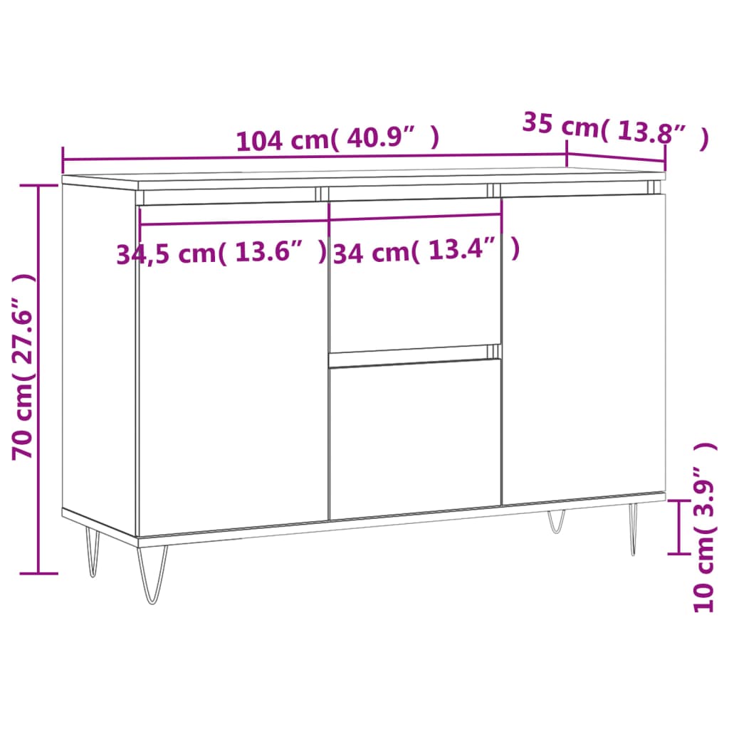 Sideboard Smoked Oak 104x35x70 cm Engineered Wood