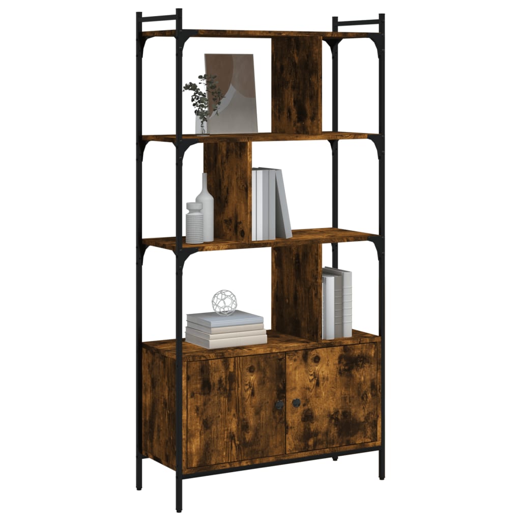Bookcase with Doors Smoked Oak 76.5x30x154.5 cm Engineered Wood