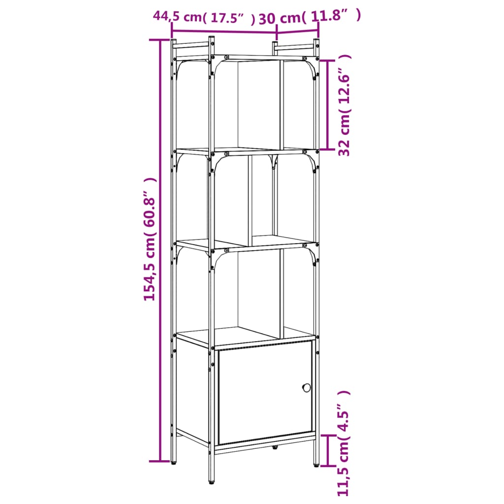 Bookcase with Door Smoked Oak 44.5x30x154.5 cm Engineered Wood