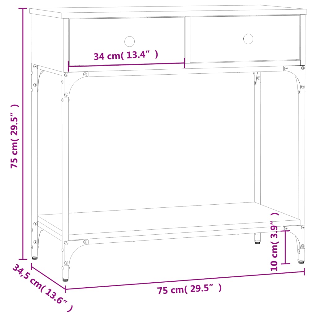 Console Table Brown Oak 75x34.5x75 cm Engineered Wood
