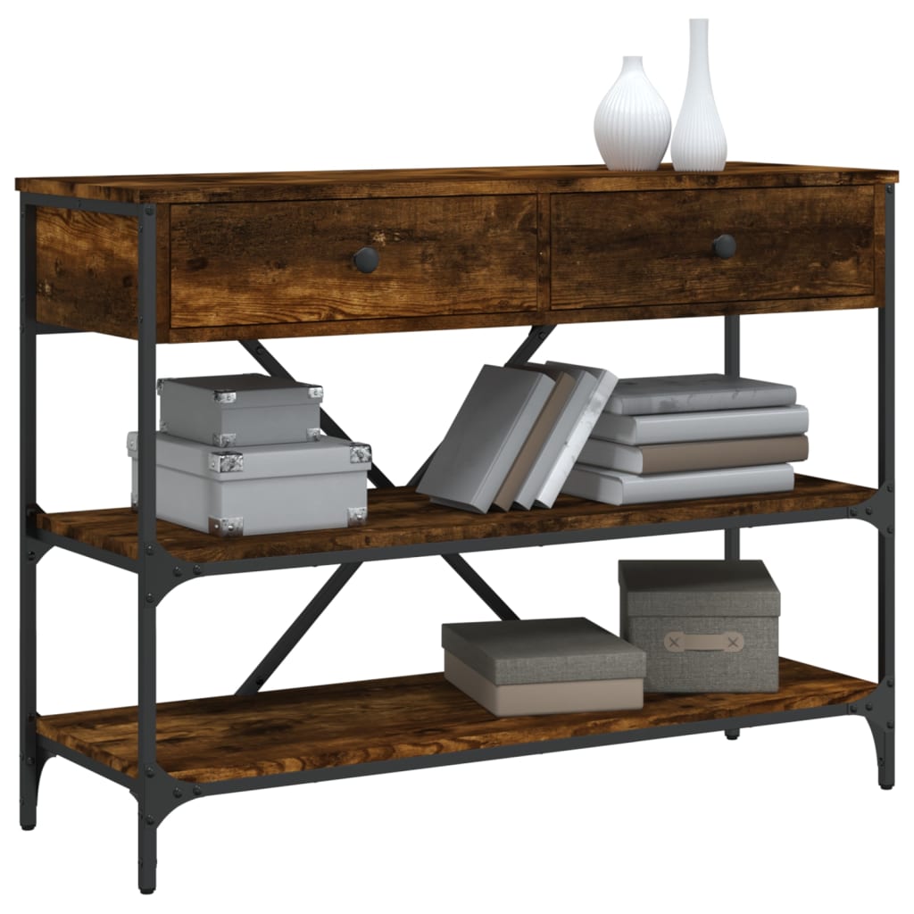 Console Table with Drawers and Shelves Smoked Oak Engineered Wood