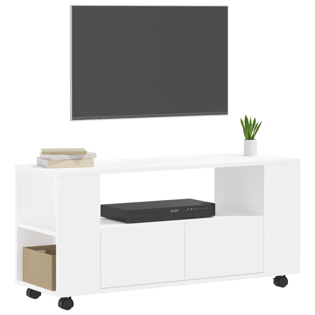 Modern Wooden 40 Inch TV Tele Stand Unit Cabinet With Storage & Wheels