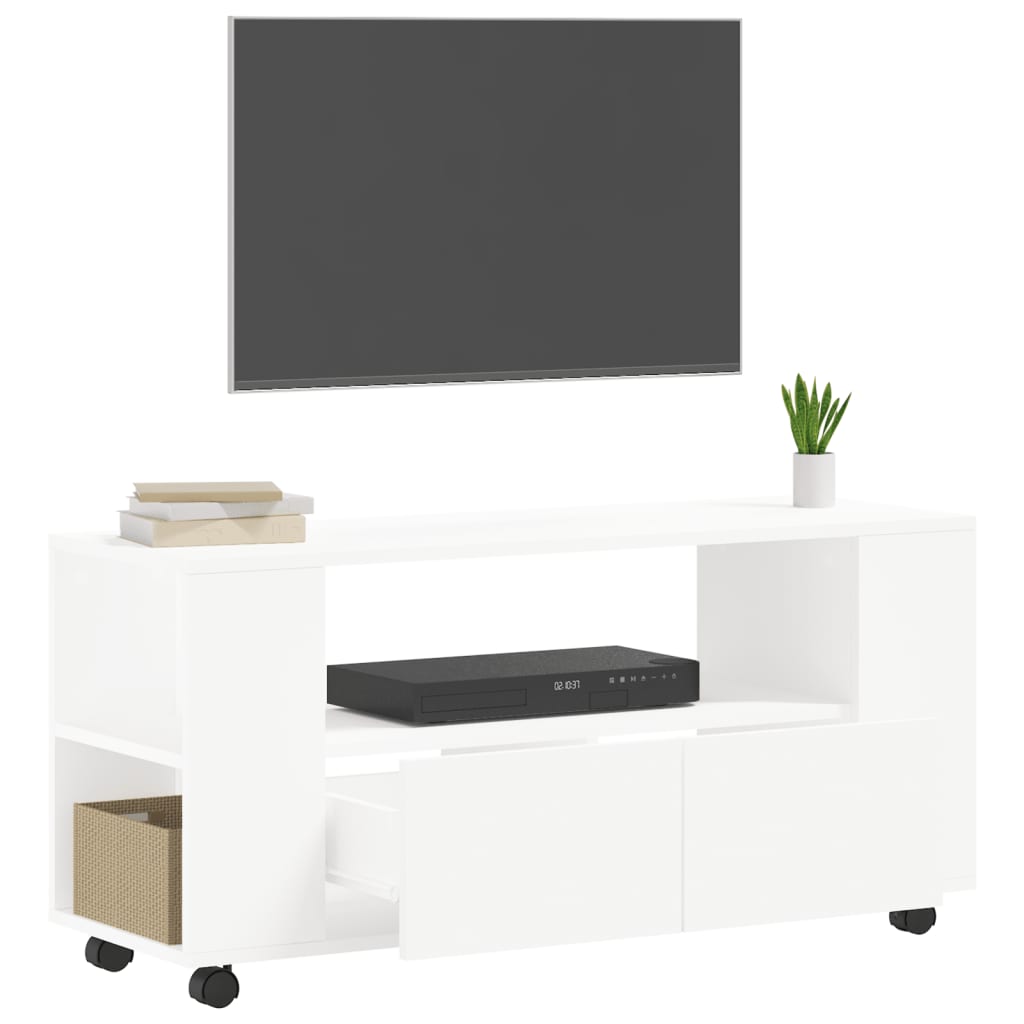 Modern Wooden 40 Inch TV Tele Stand Unit Cabinet With Storage & Wheels