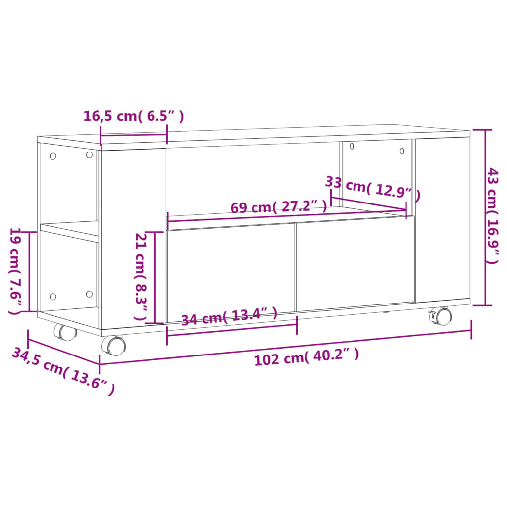 Modern Wooden 40 Inch TV Tele Stand Unit Cabinet With Storage & Wheels