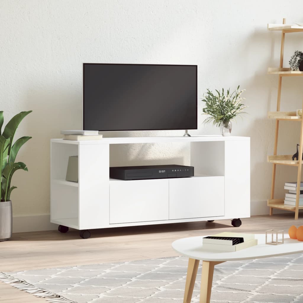 Modern Wooden 40 Inch TV Tele Stand Unit Cabinet With Storage & Wheels