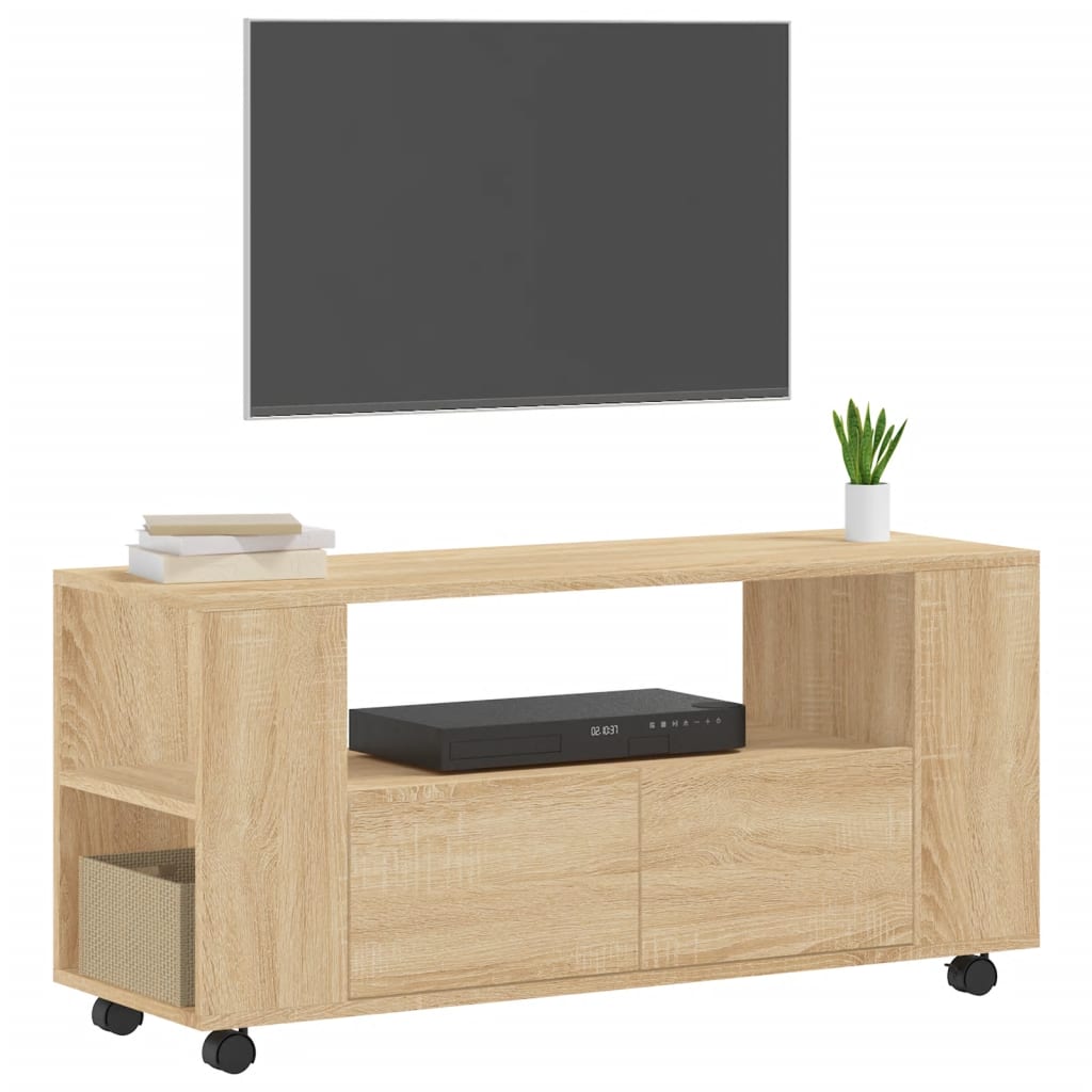 Modern Wooden 40 Inch TV Tele Stand Unit Cabinet With Storage & Wheels