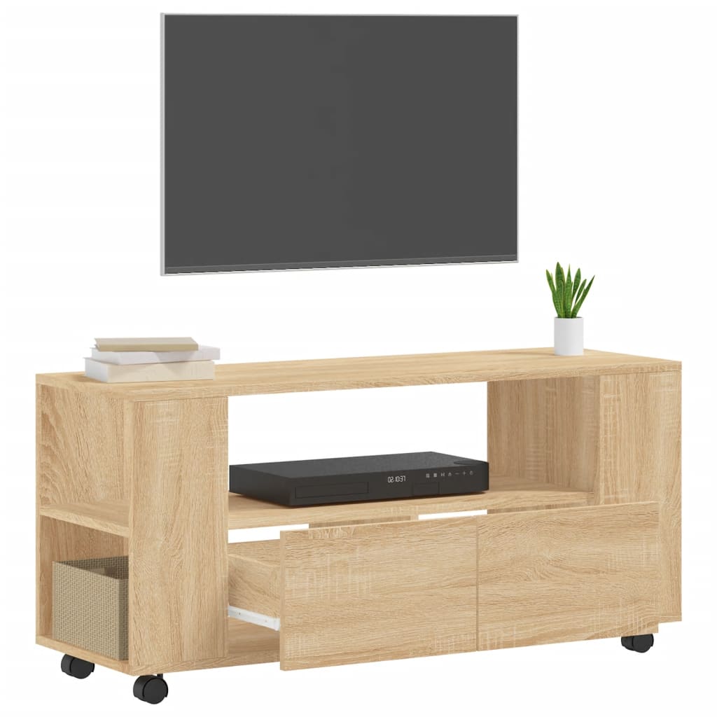 Modern Wooden 40 Inch TV Tele Stand Unit Cabinet With Storage & Wheels