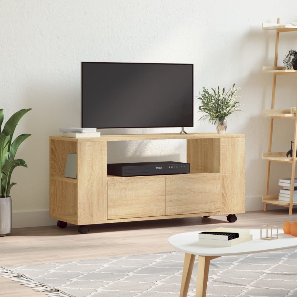 Modern Wooden 40 Inch TV Tele Stand Unit Cabinet With Storage & Wheels