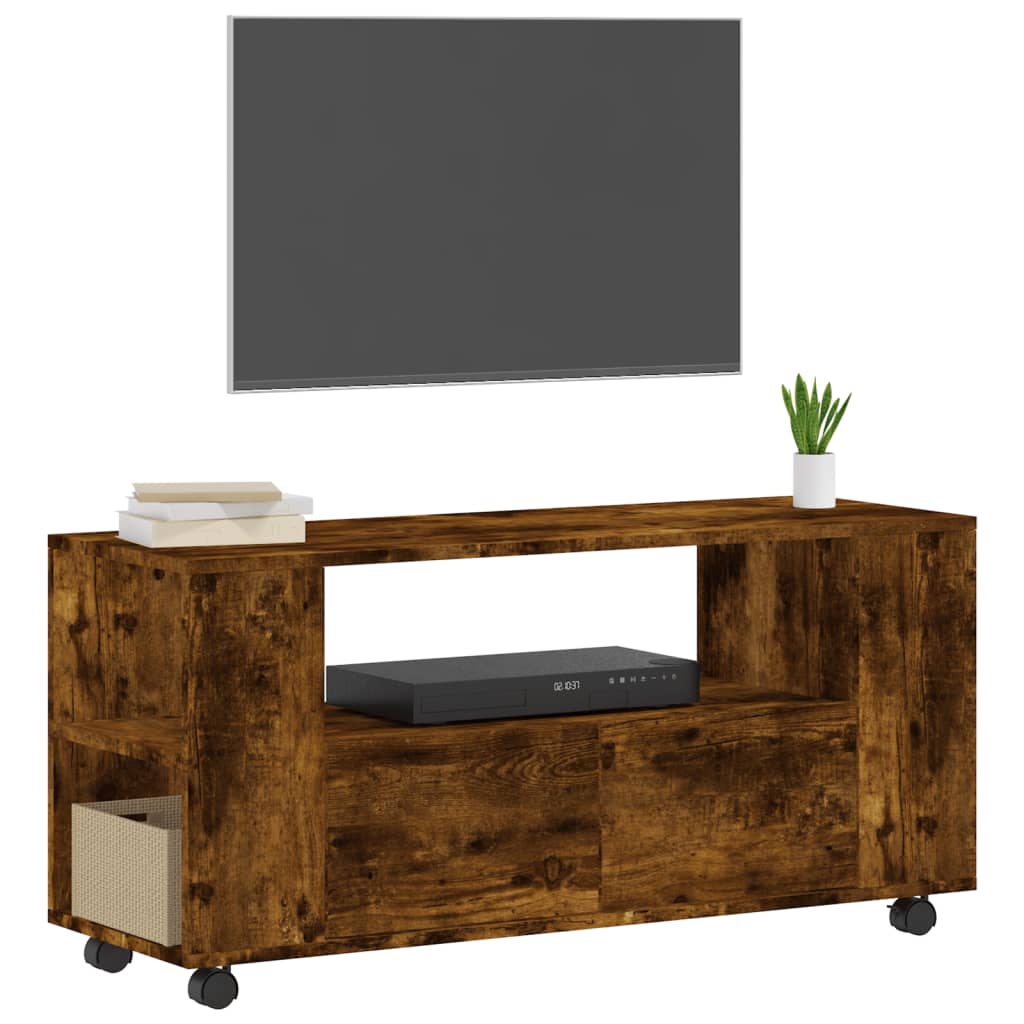 Modern Wooden 40 Inch TV Tele Stand Unit Cabinet With Storage & Wheels