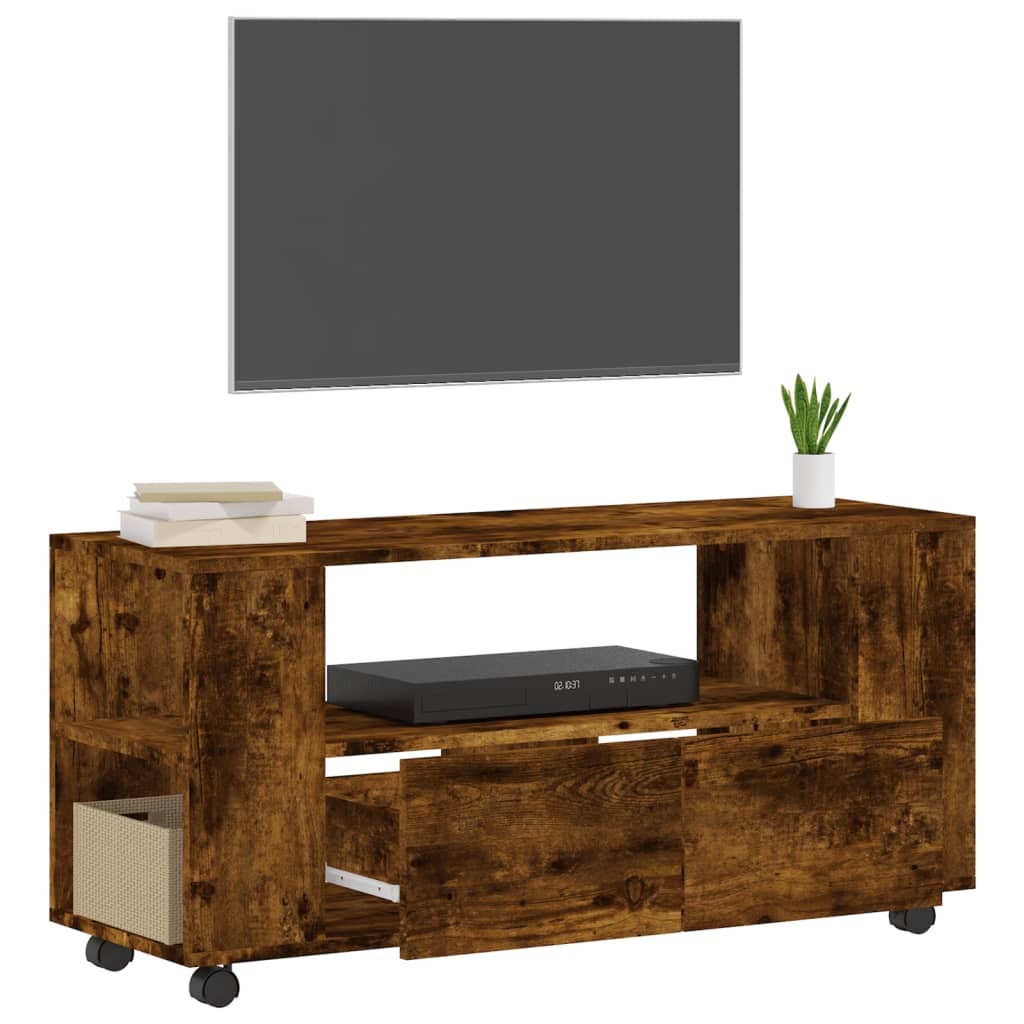 Modern Wooden 40 Inch TV Tele Stand Unit Cabinet With Storage & Wheels