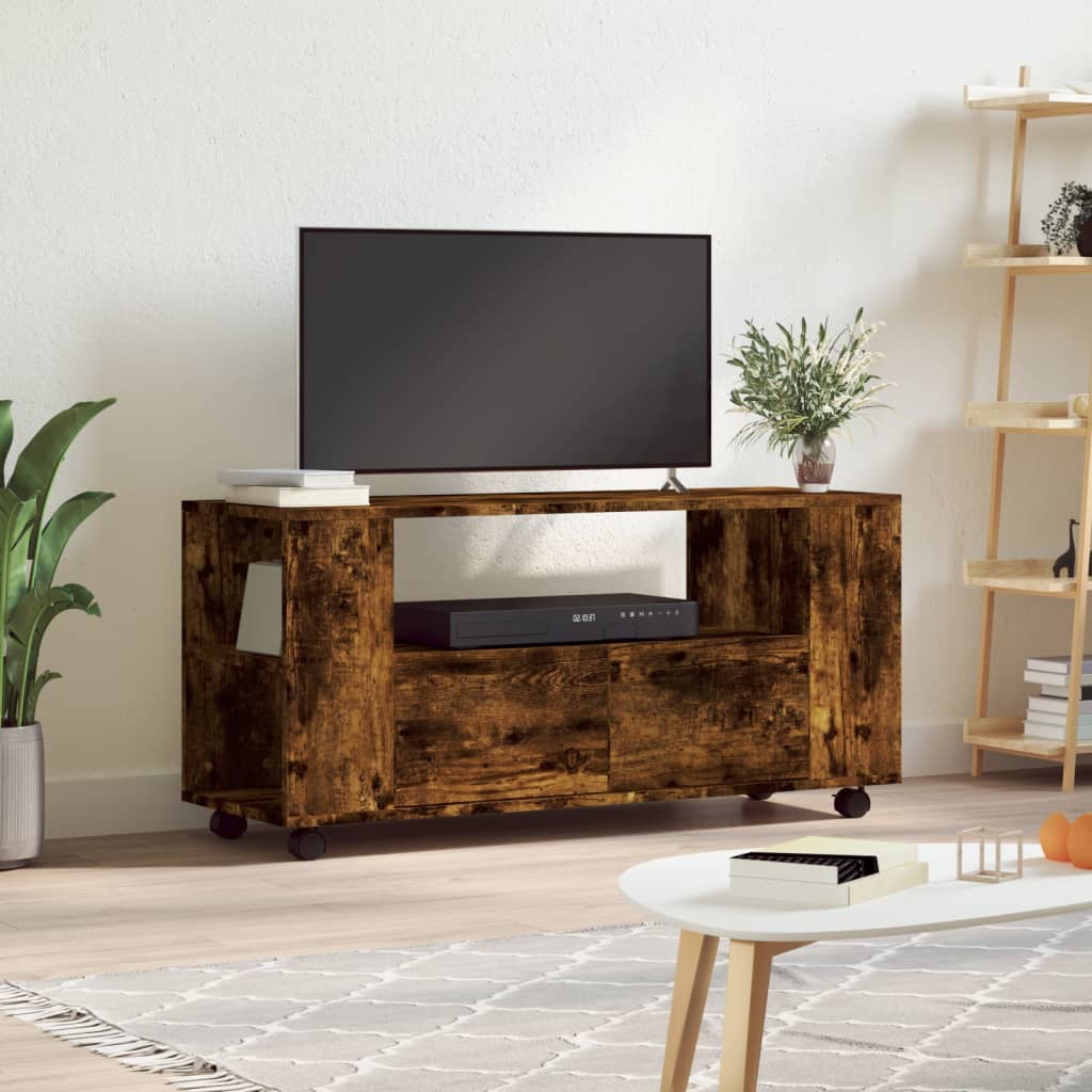 Modern Wooden 40 Inch TV Tele Stand Unit Cabinet With Storage & Wheels