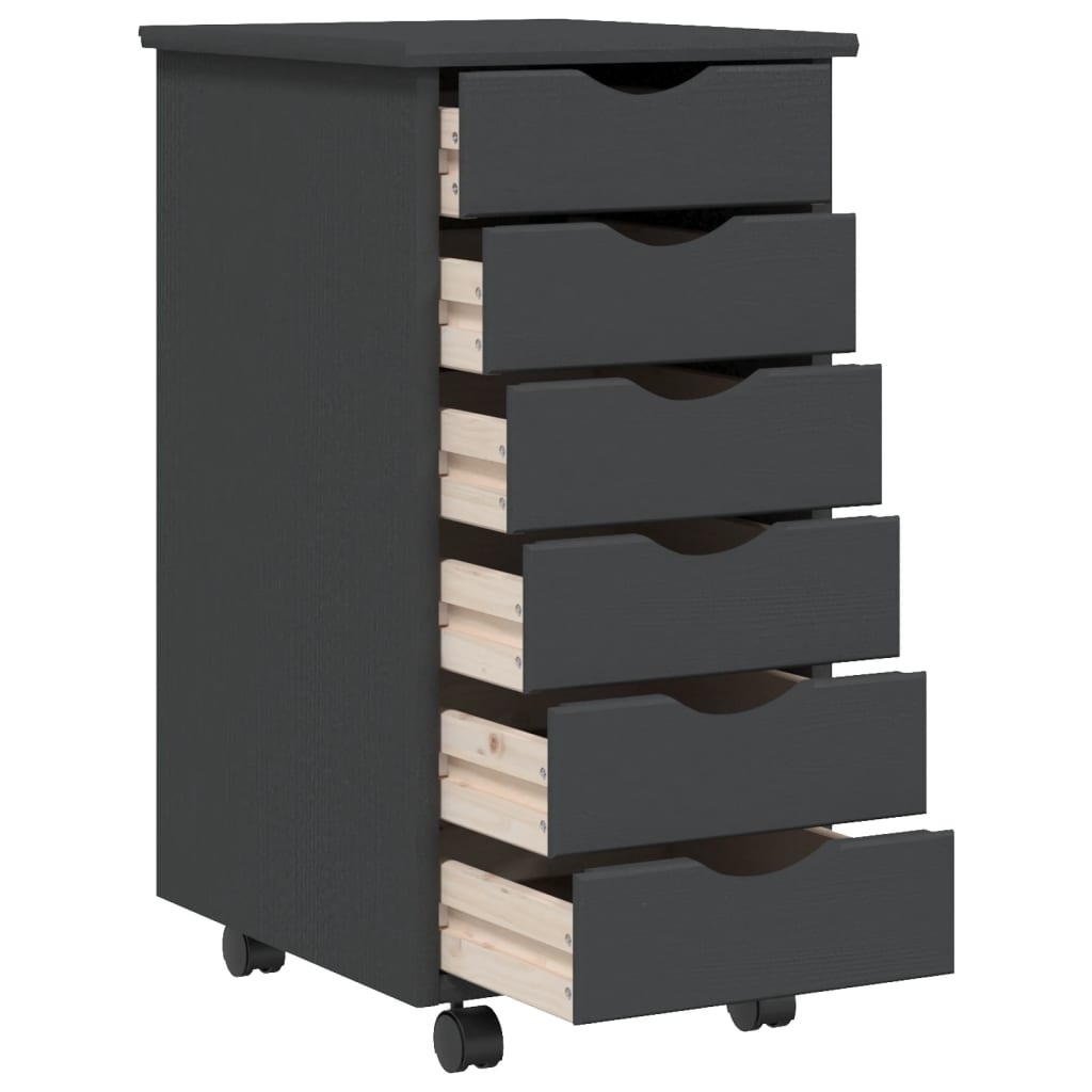 Rolling Cabinet with Drawers MOSS Grey Solid Wood Pine