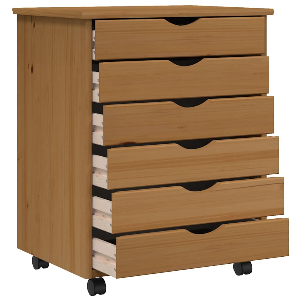 Rolling Cabinet with Drawers MOSS Honey Brown Solid Wood Pine