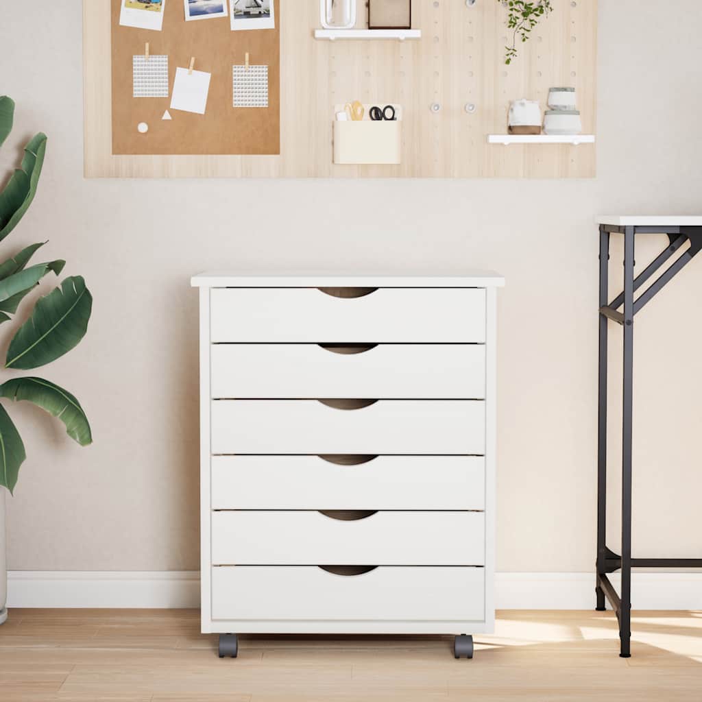 Rolling Cabinet with Drawers MOSS White Solid Wood Pine