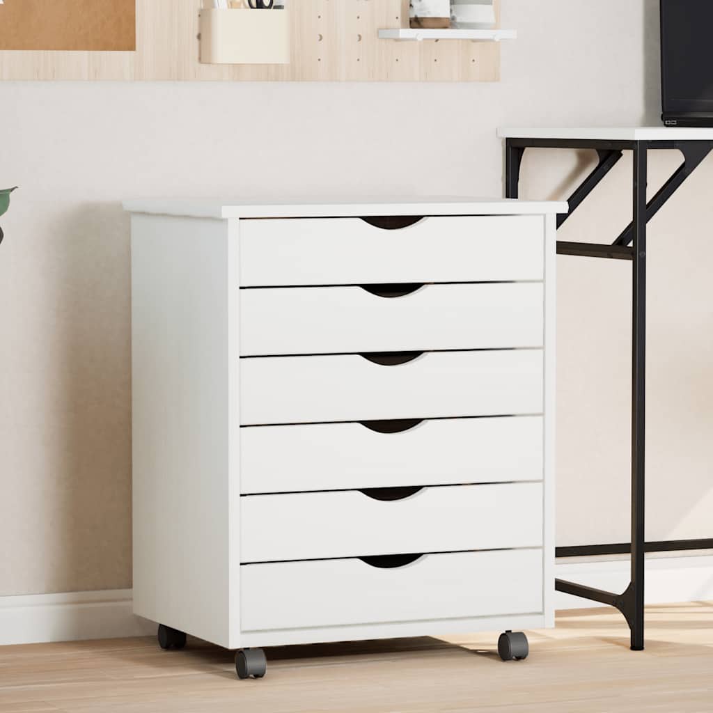 Rolling Cabinet with Drawers MOSS White Solid Wood Pine