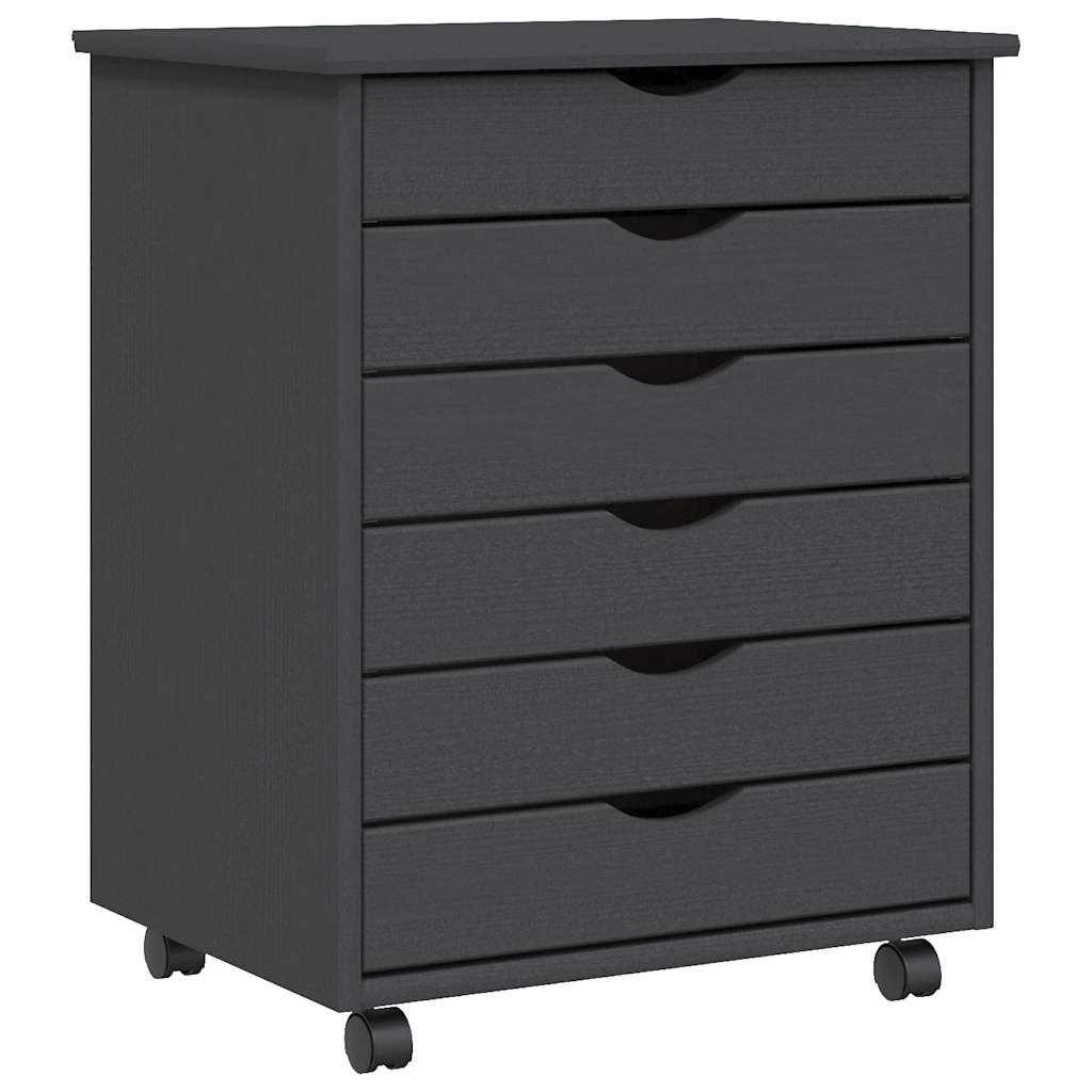 Rolling Cabinet with Drawers MOSS Grey Solid Wood Pine