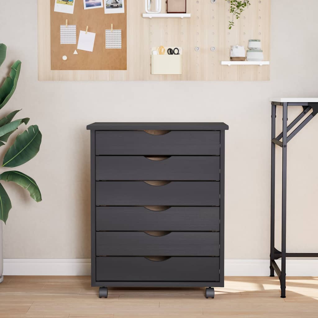 Rolling Cabinet with Drawers MOSS Grey Solid Wood Pine