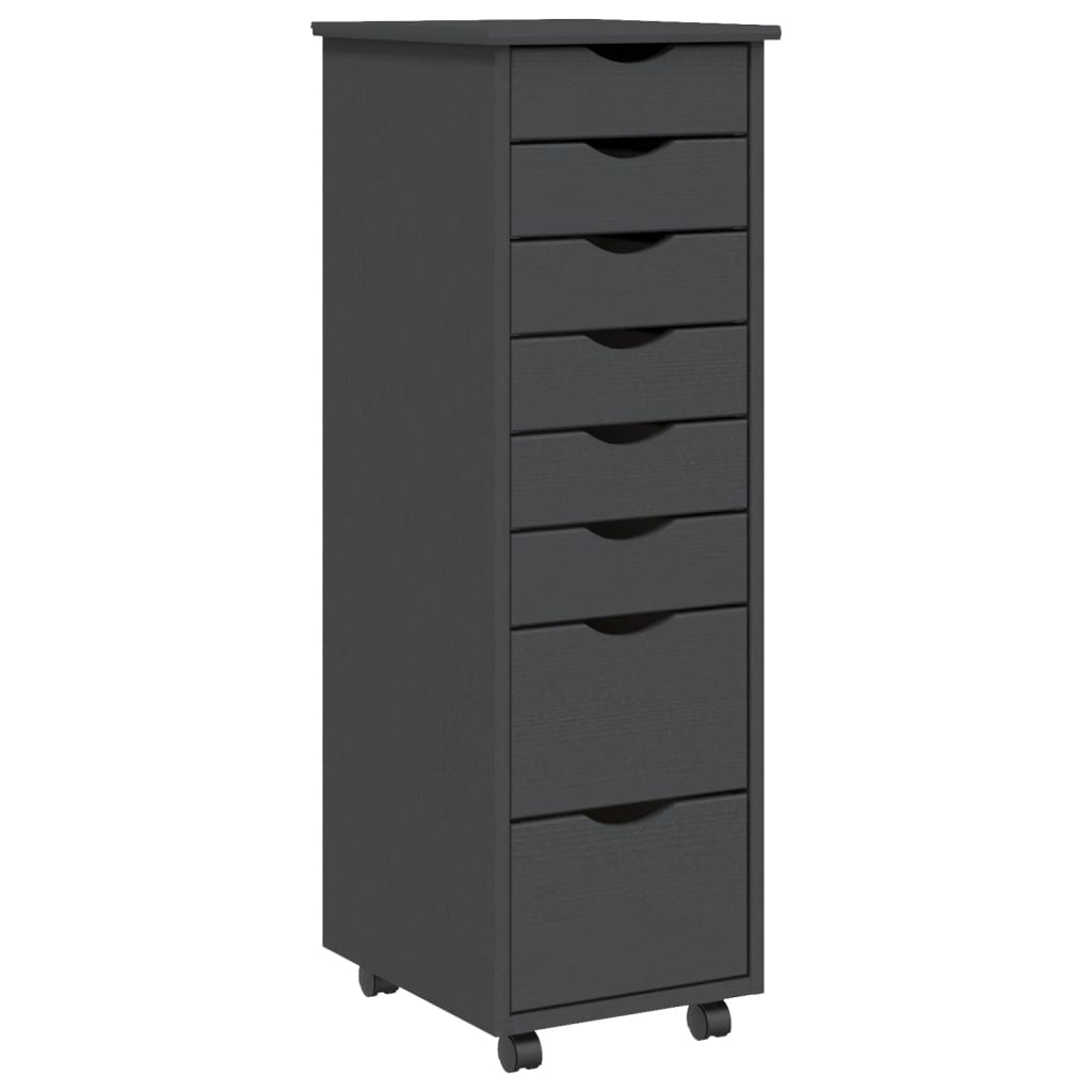 Rolling Cabinet with Drawers MOSS Grey Solid Wood Pine