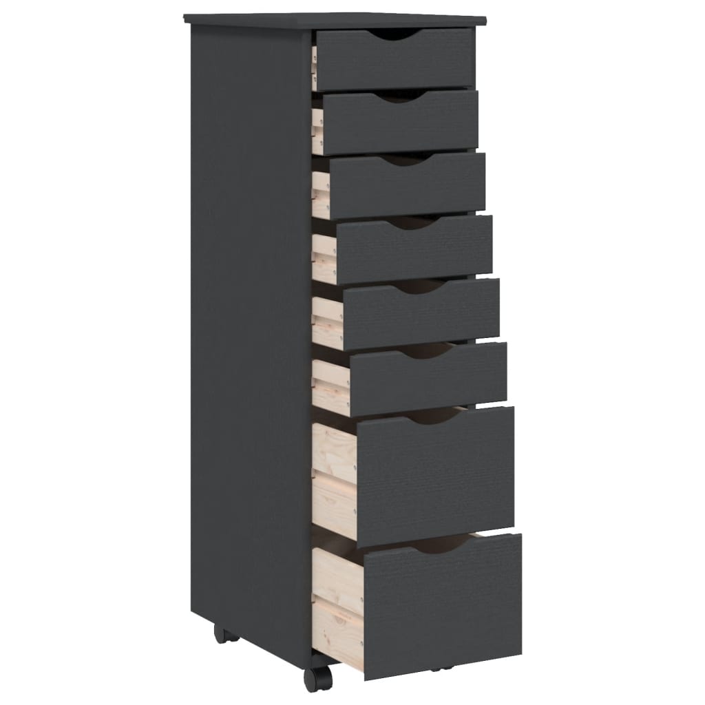Rolling Cabinet with Drawers MOSS Grey Solid Wood Pine