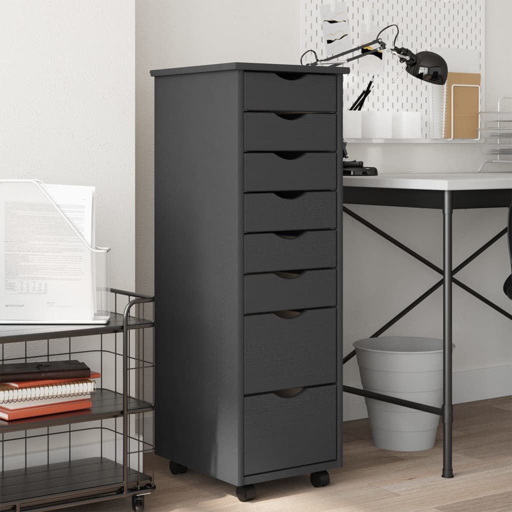 Rolling Cabinet with Drawers MOSS Grey Solid Wood Pine