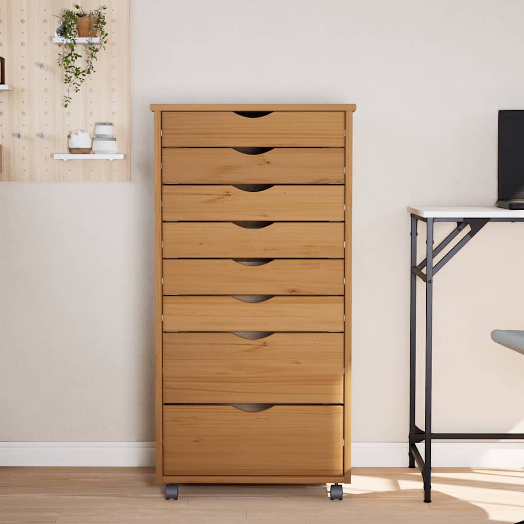 Rolling Cabinet with Drawers MOSS Honey Brown Solid Wood Pine