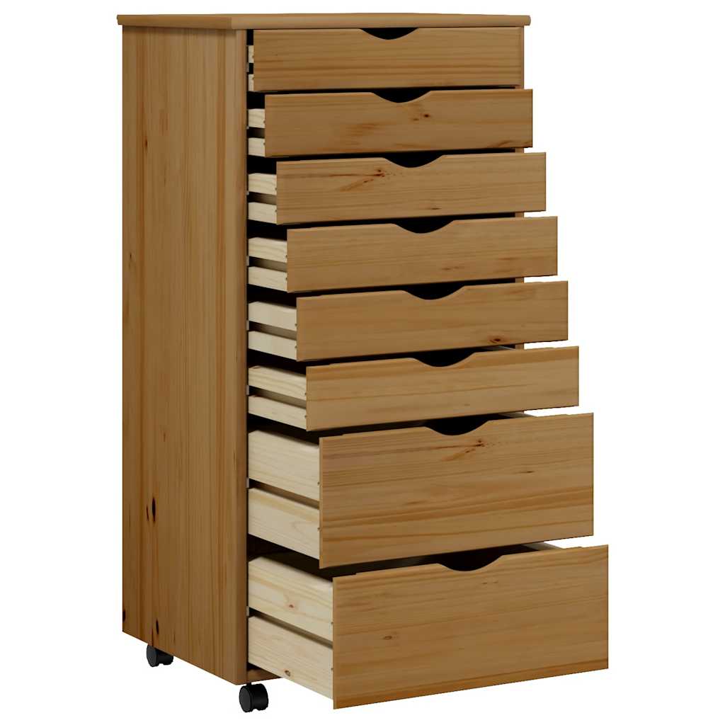 Rolling Cabinet with Drawers MOSS Honey Brown Solid Wood Pine