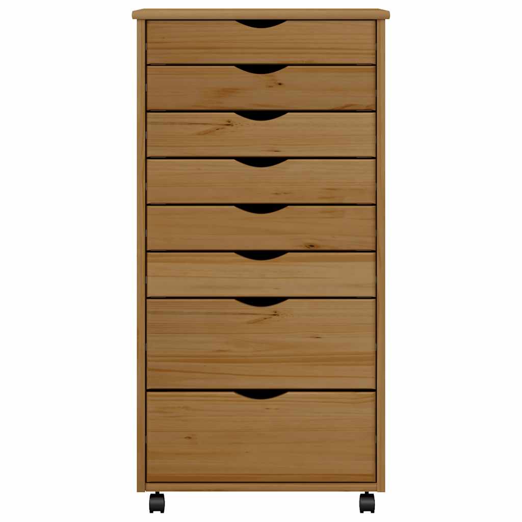 Rolling Cabinet with Drawers MOSS Honey Brown Solid Wood Pine