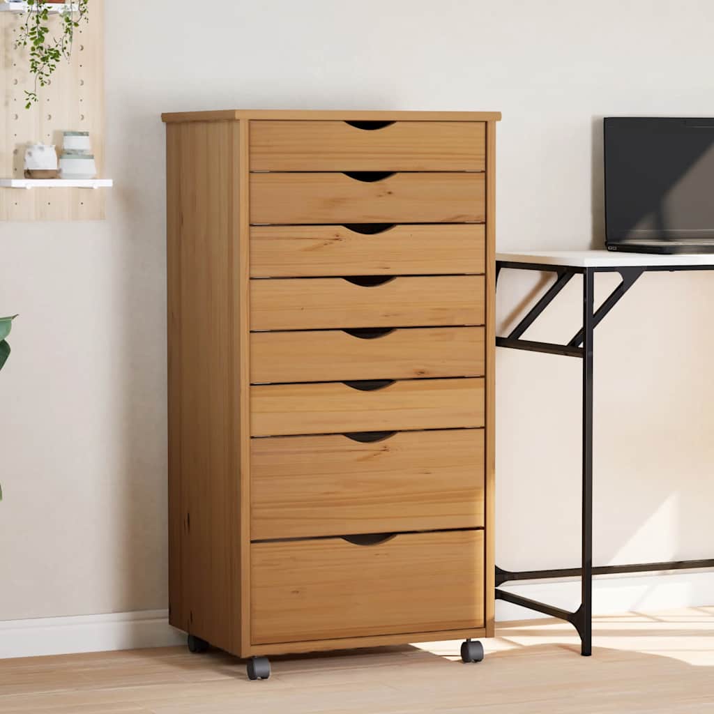 Rolling Cabinet with Drawers MOSS Honey Brown Solid Wood Pine