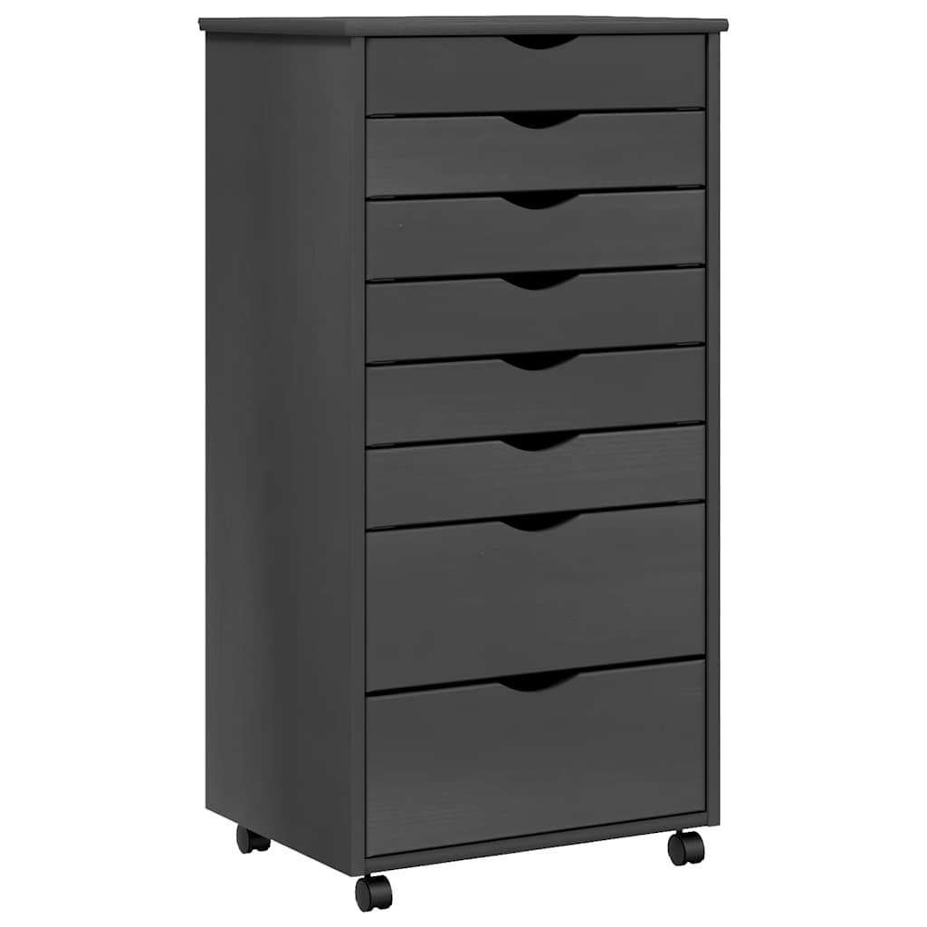 Rolling Cabinet with Drawers MOSS Grey Solid Wood Pine
