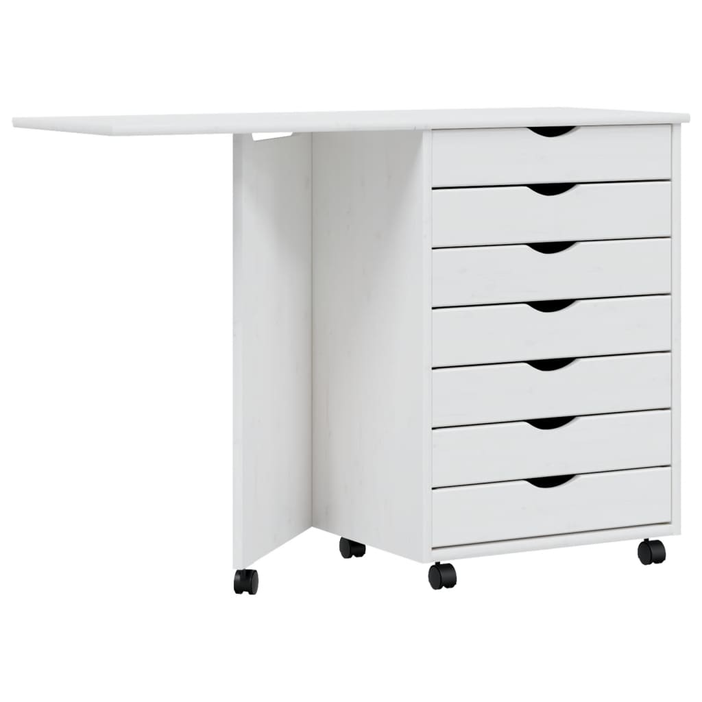 Rolling Cabinet with Desk MOSS White Solid Wood Pine