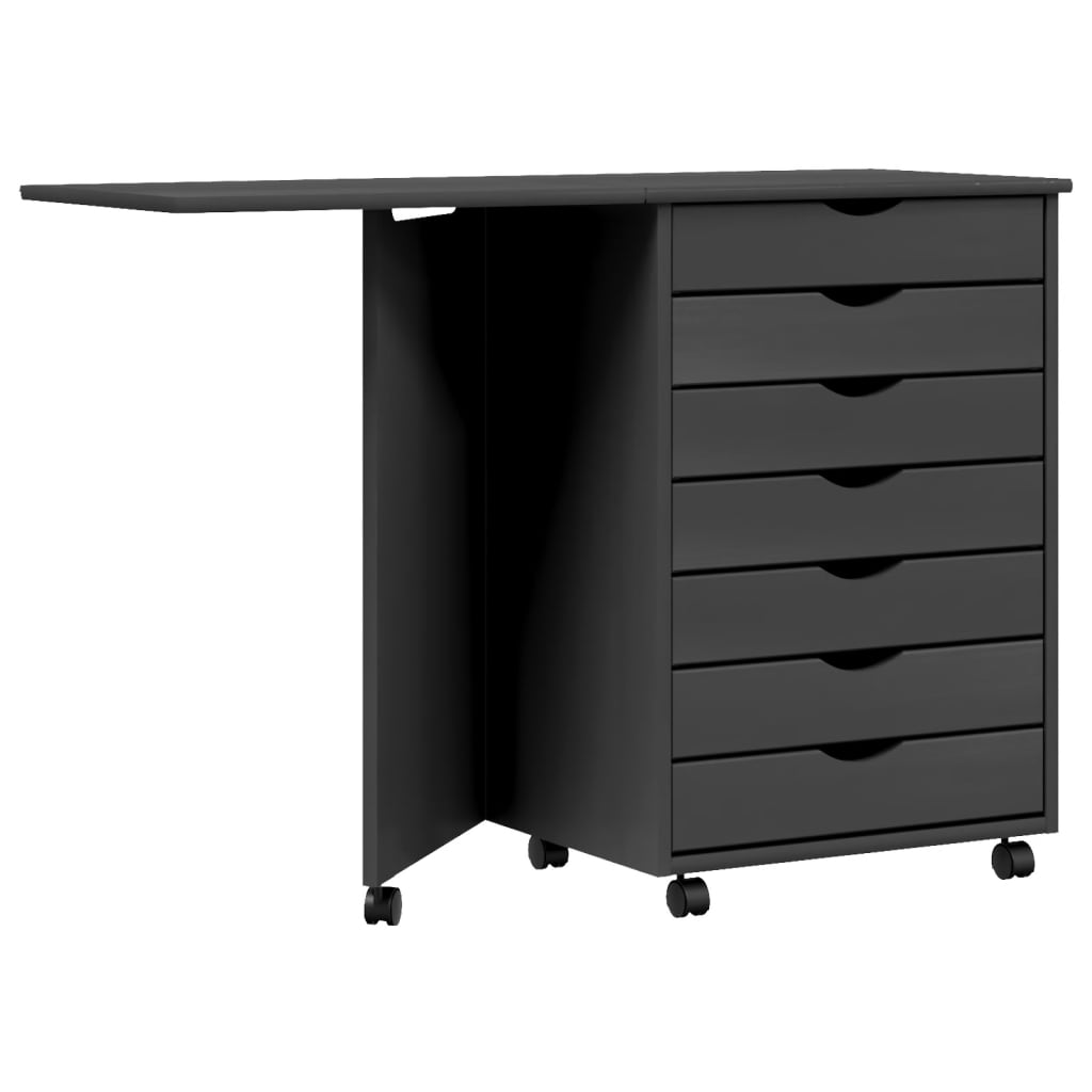 Rolling Cabinet with Desk MOSS Grey Solid Wood Pine