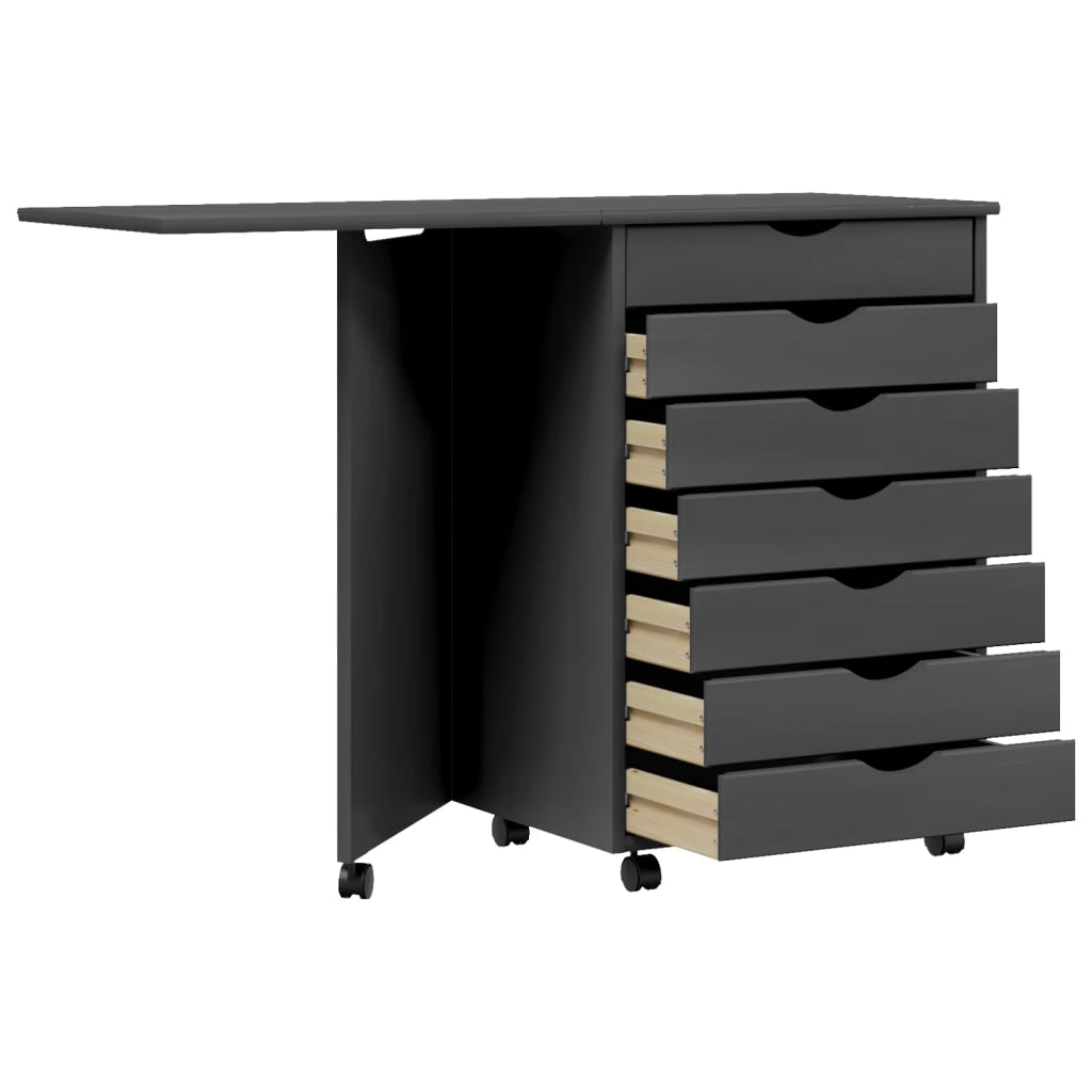 Rolling Cabinet with Desk MOSS Grey Solid Wood Pine