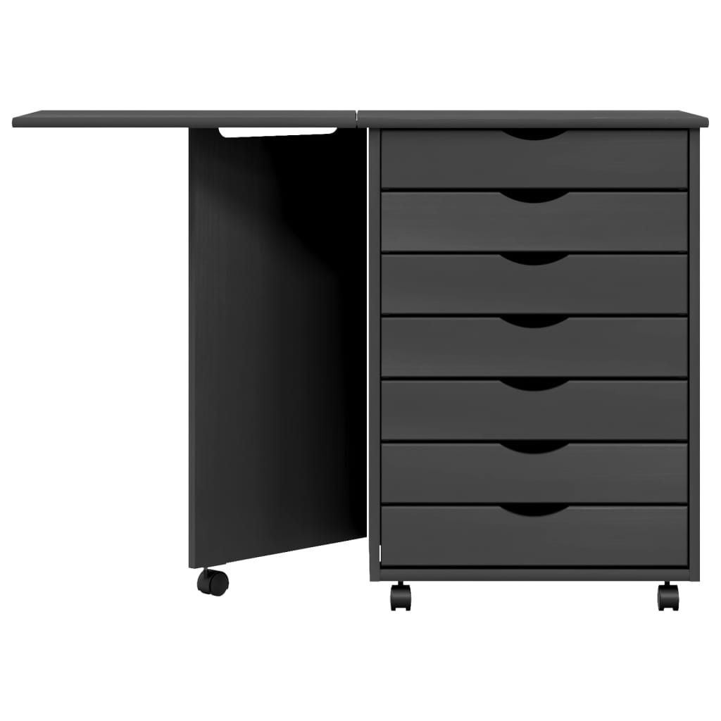 Rolling Cabinet with Desk MOSS Grey Solid Wood Pine