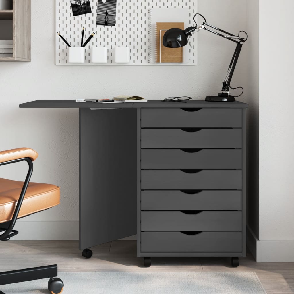 Rolling Cabinet with Desk MOSS Grey Solid Wood Pine