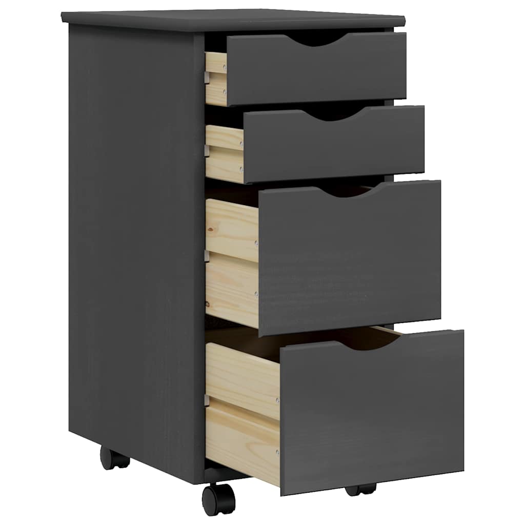 Rolling Cabinet with Drawers MOSS Grey Solid Wood Pine