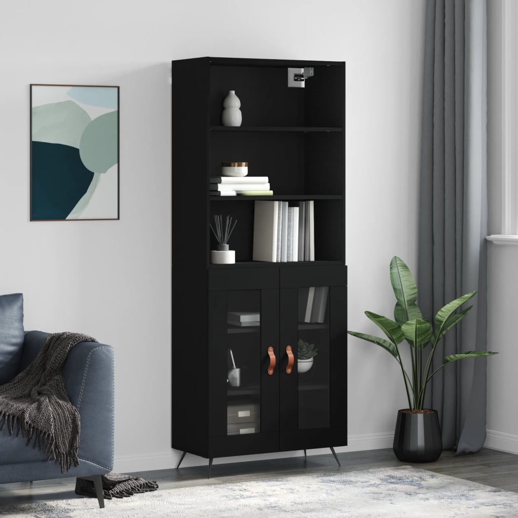 Highboard Black 69.5x34x180 cm Engineered Wood