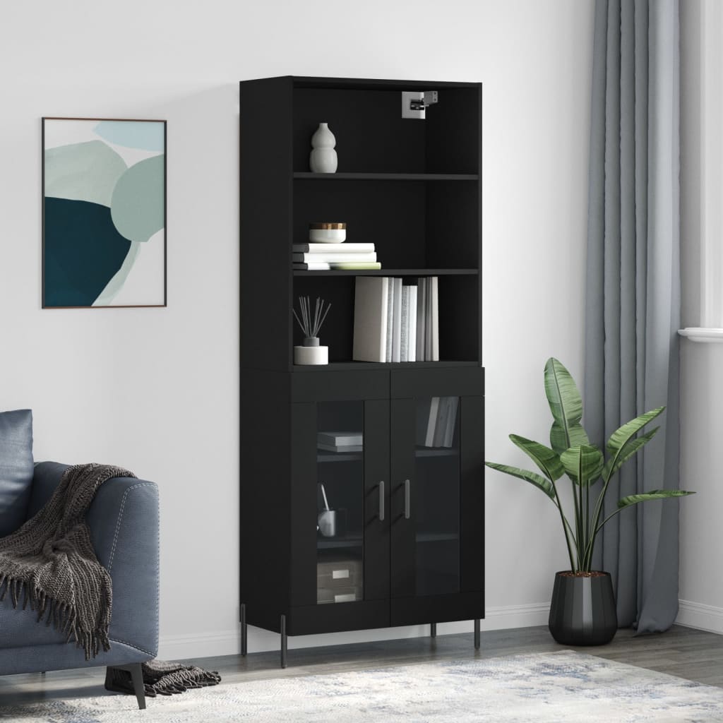 Highboard Black 69.5x34x180 cm Engineered Wood