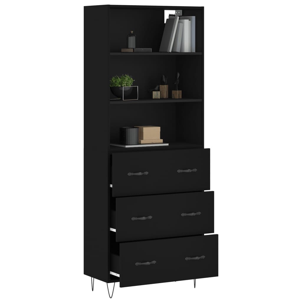 Highboard Black 69.5x34x180 cm Engineered Wood
