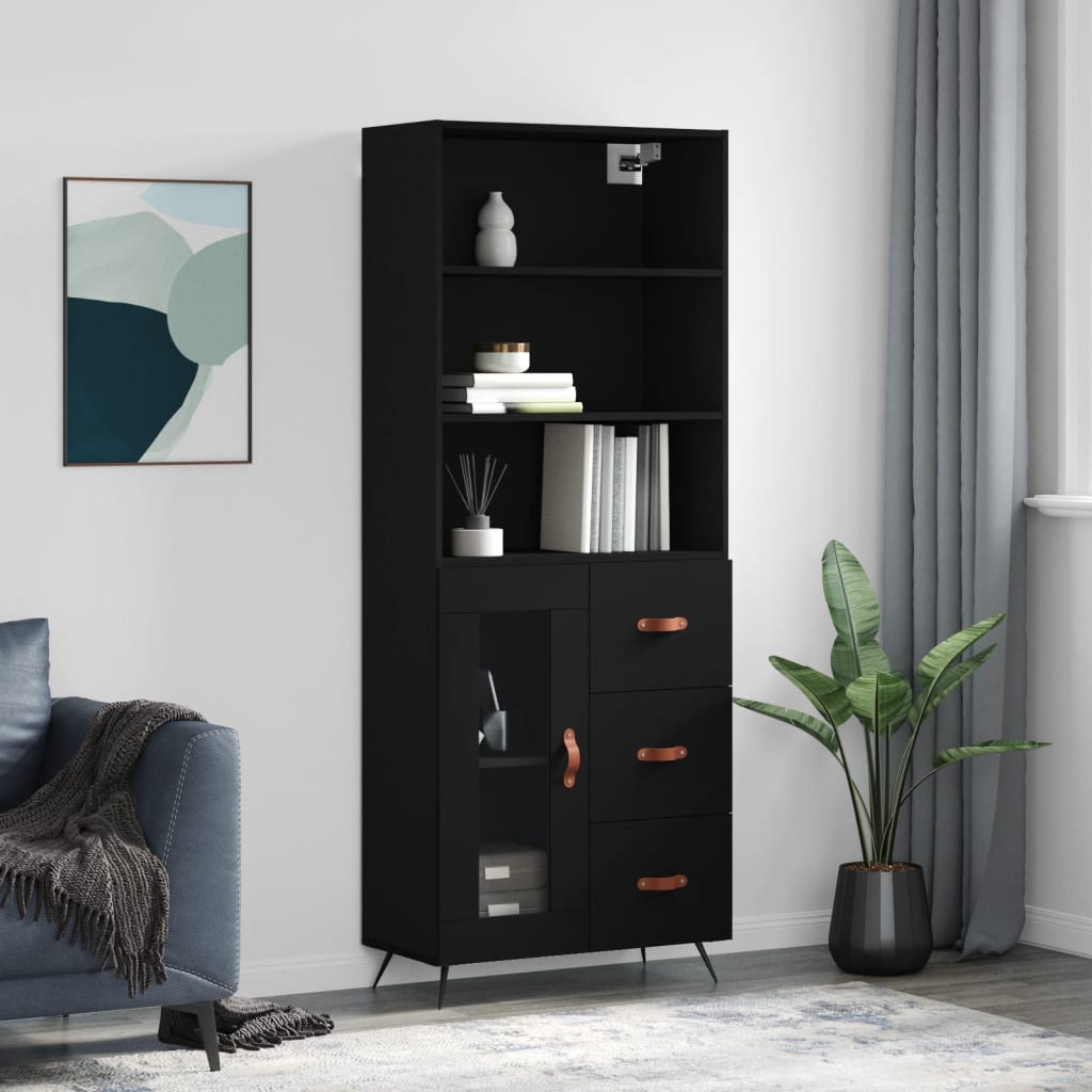 Highboard Black 69.5x34x180 cm Engineered Wood