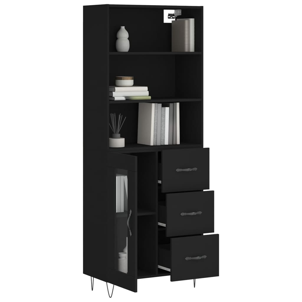 Highboard Black 69.5x34x180 cm Engineered Wood
