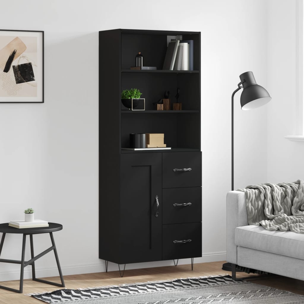 Highboard Black 69.5x34x180 cm Engineered Wood
