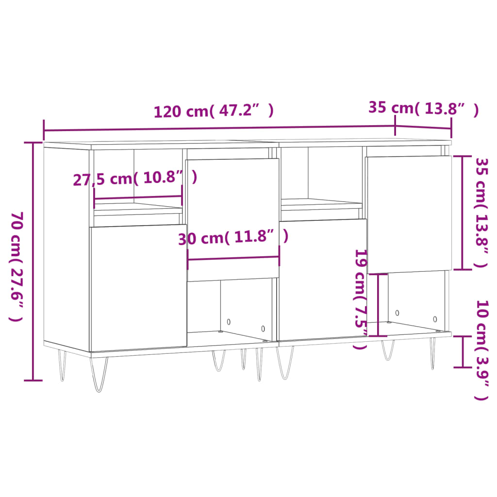 Sideboards 2 pcs Concrete Grey Engineered Wood