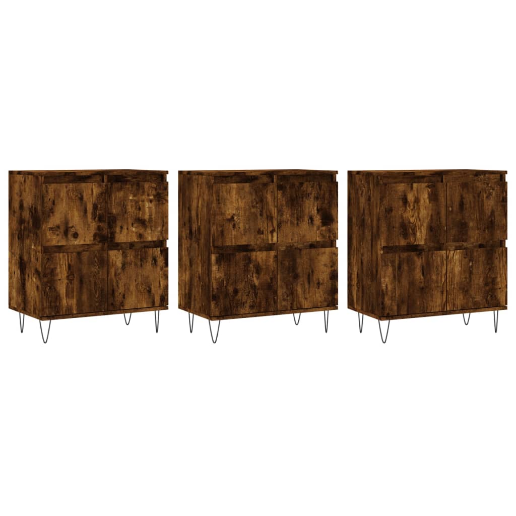Sideboards 3 pcs Smoked Oak Engineered Wood