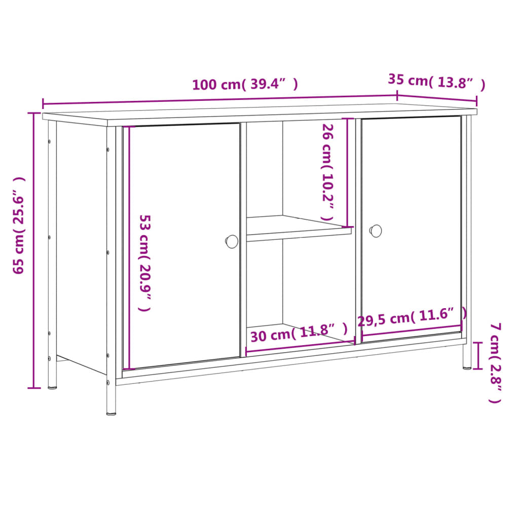 TV Cabinet Black 100x35x65 cm Engineered Wood
