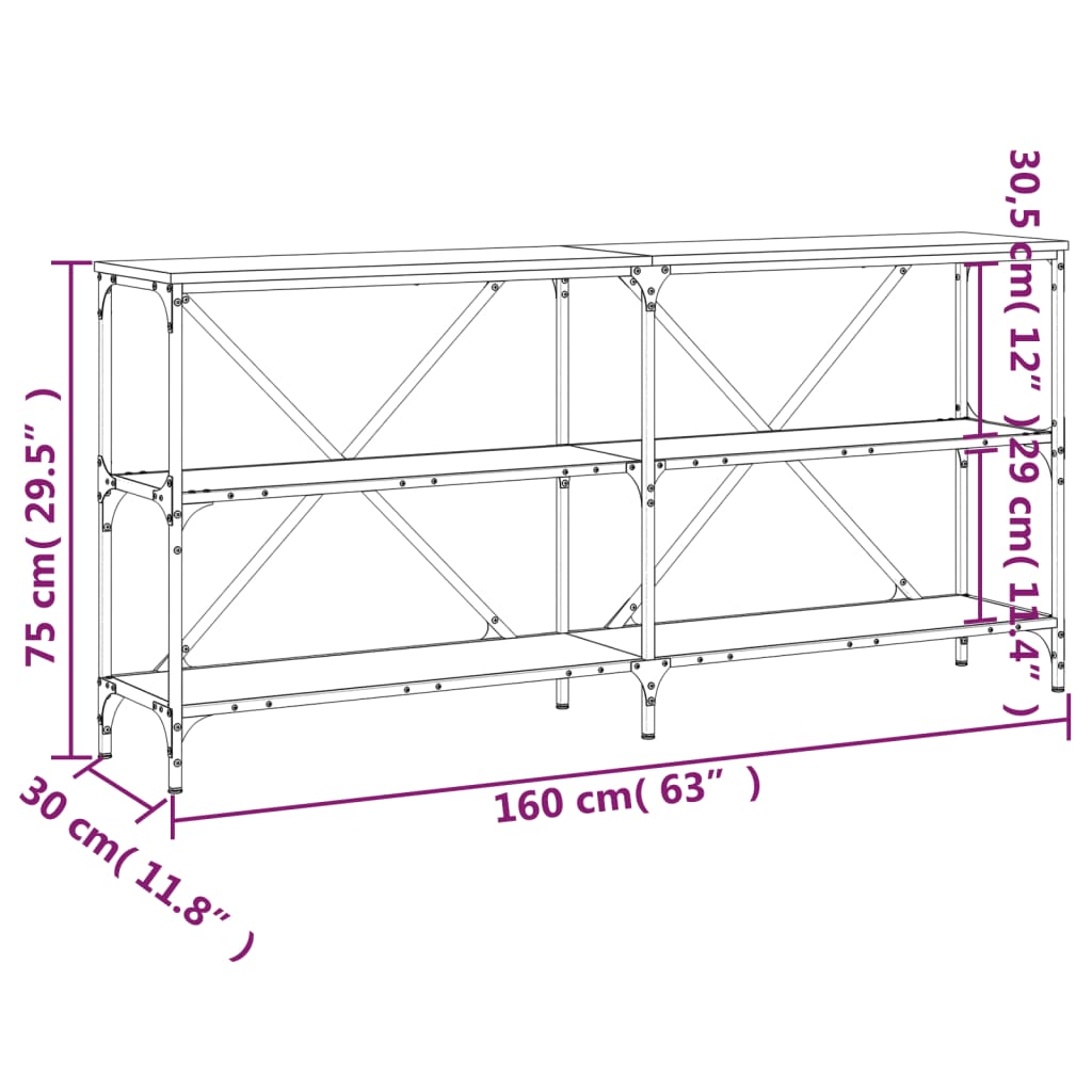 Console Table Grey Sonoma 160x30x75 cm Engineered Wood and Iron