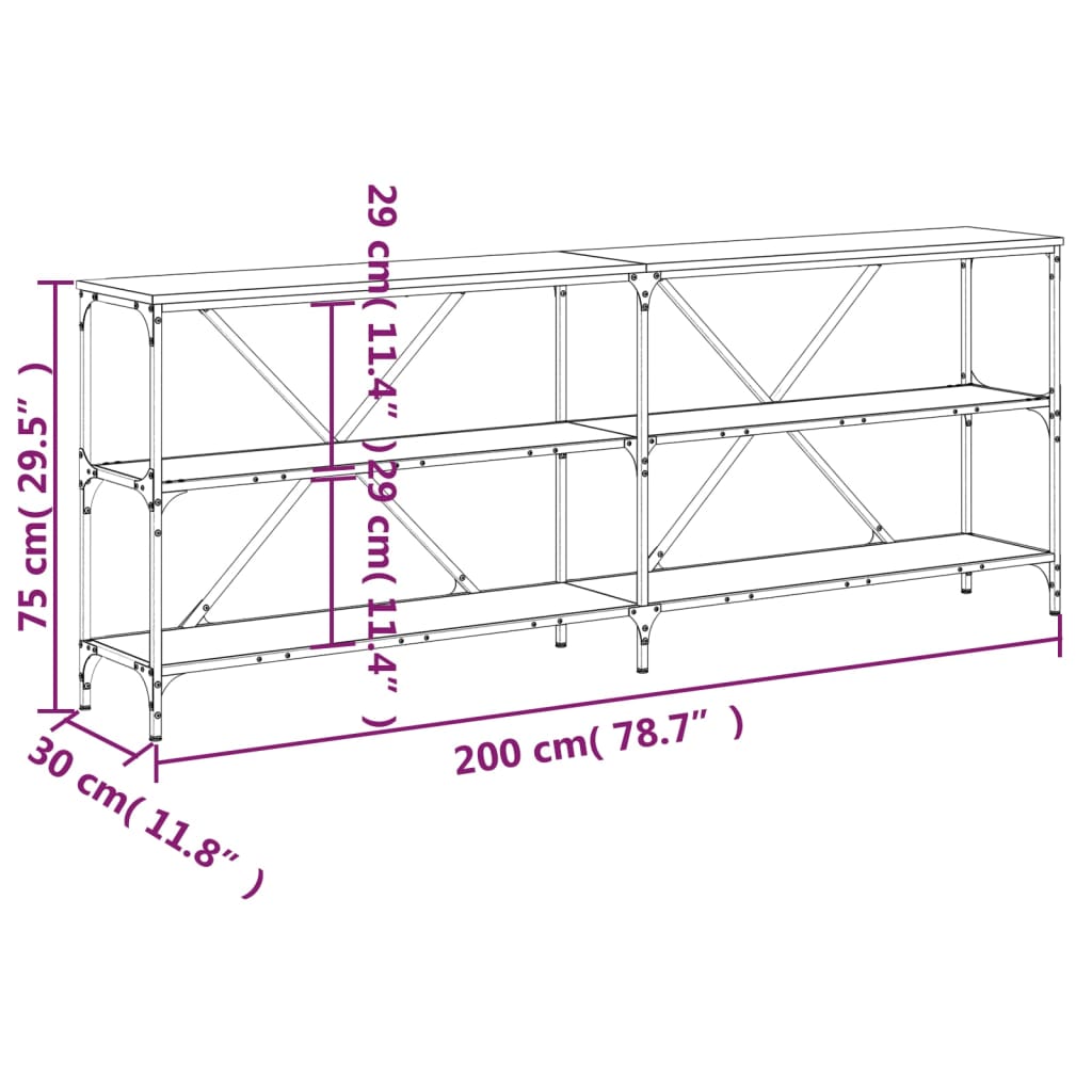 Console Table Grey Sonoma 200x30x75 cm Engineered Wood and Iron