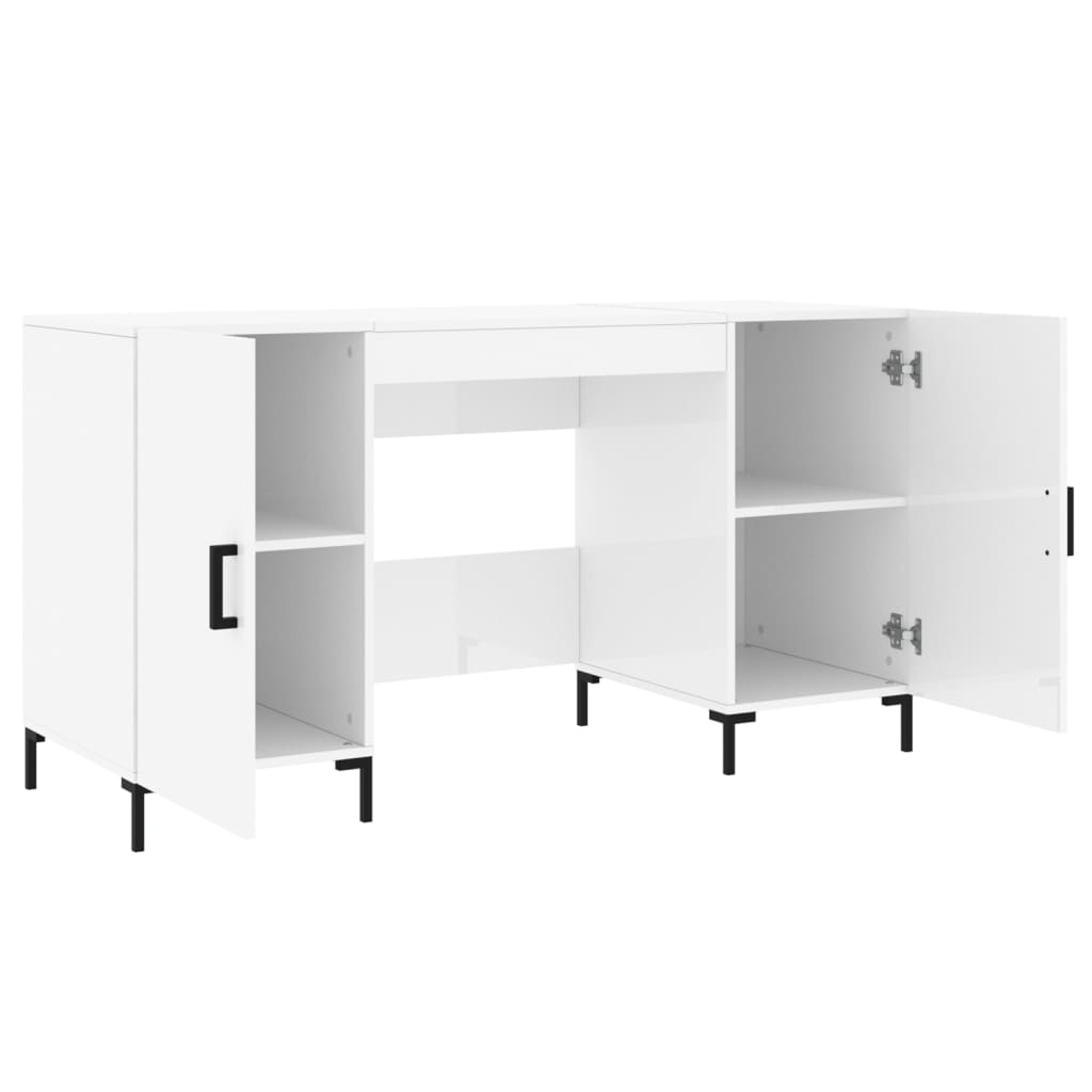 Desk High Gloss White 140x50x75 cm Engineered Wood