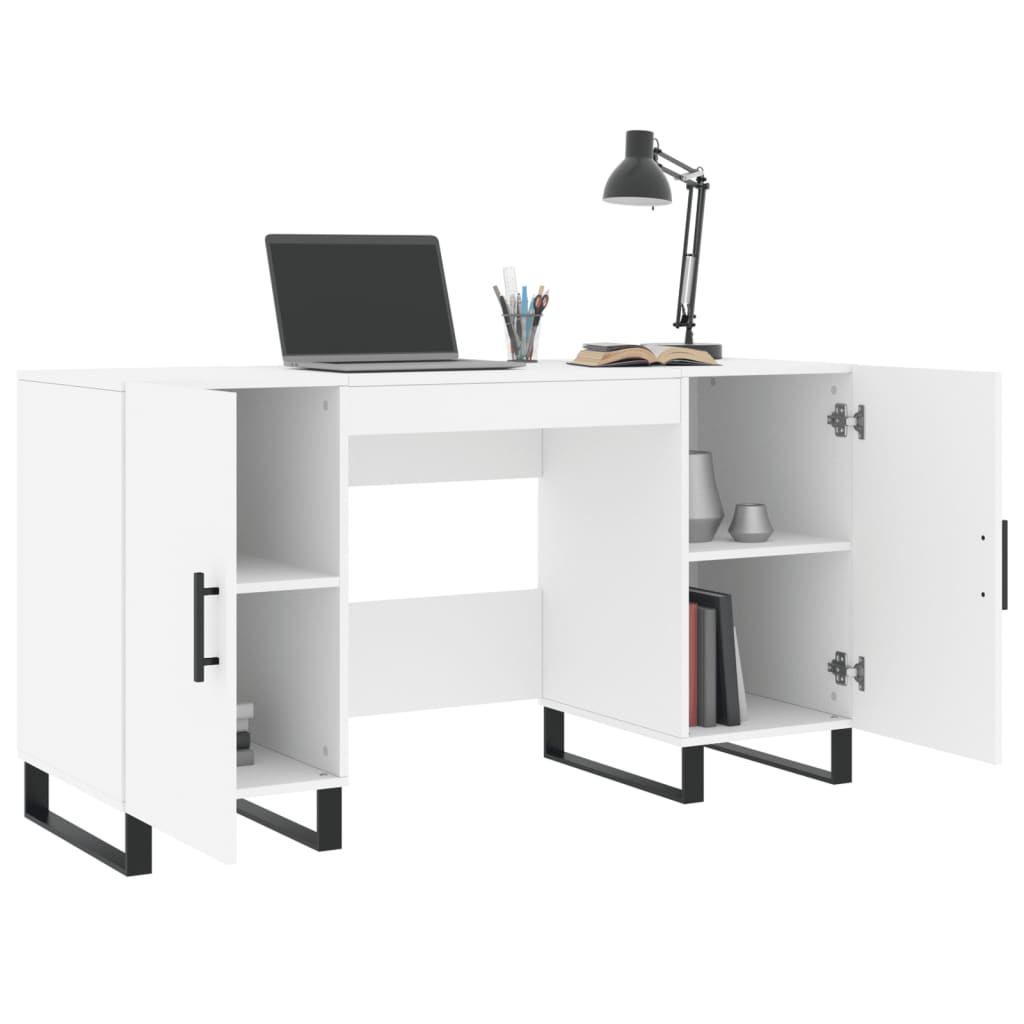 Modern Wooden Home Office Computer Table Desk With 2 Storage Cupboards Wood